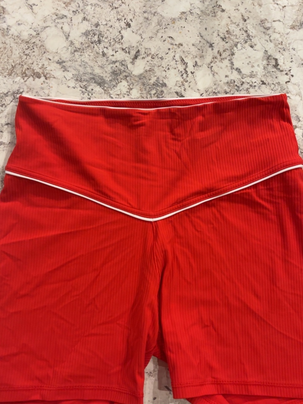 aerie Red Ribbed High-Waist Bike Shorts with White Piping